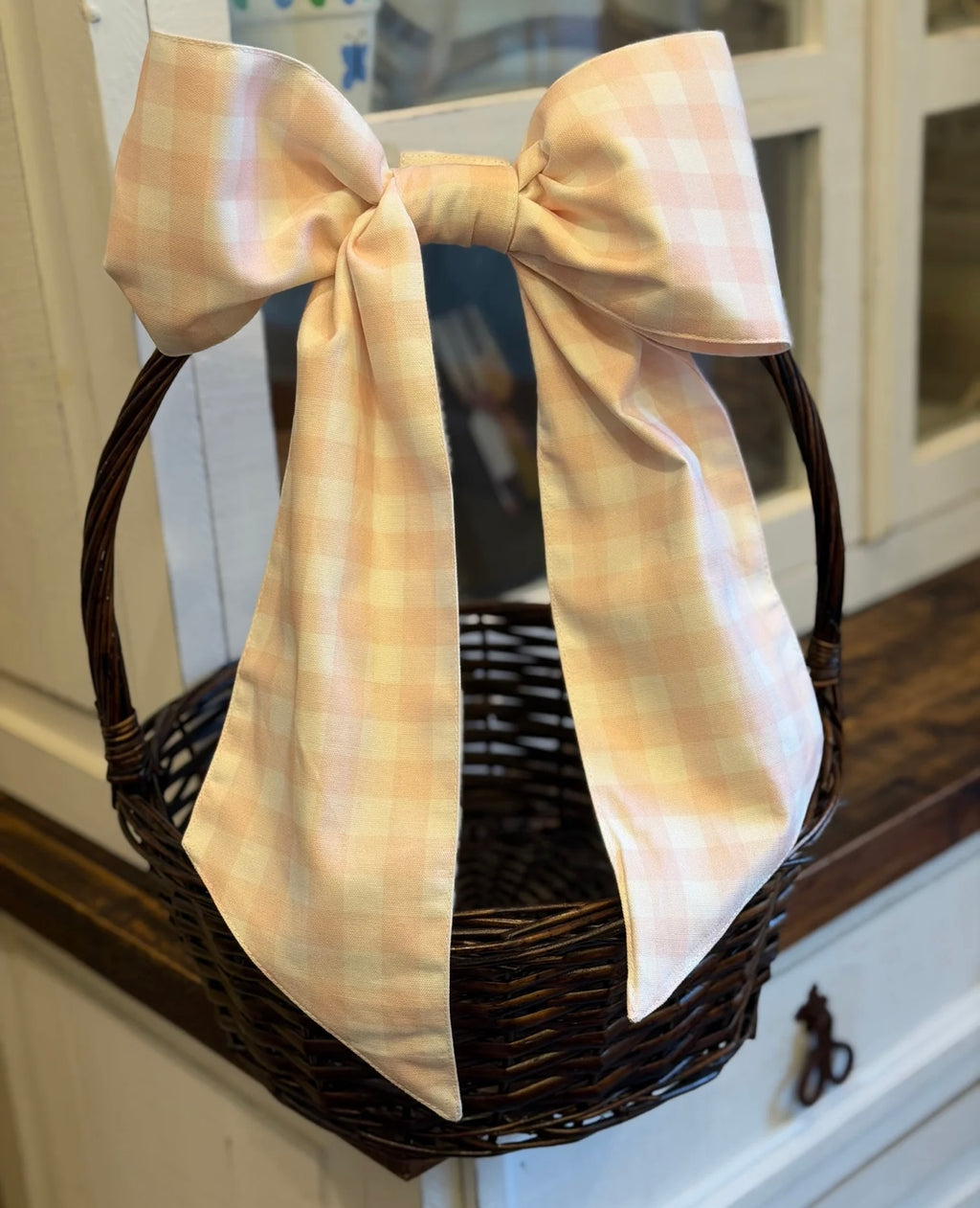 Pre-Order- ETA End of Feb.- Easter Gingham Basket Bow with Velcro