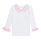 Girls Long Sleeve Peter Pan Collar Tee with Gingham Trim