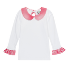 Girls Long Sleeve Peter Pan Collar Tee with Gingham Trim